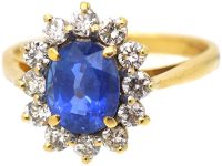 18ct Gold, Sapphire & Diamond Cluster Ring with Petal Design