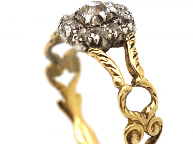 Georgian 15ct Gold & Old Mine Cut Diamond Cluster Ring