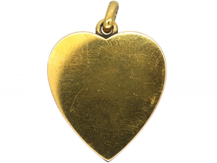 Art Deco 14ct Gold Heart Locket set with A Cabochon Sapphire & Rose Diamonds
