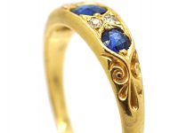 Edwardian 18ct Gold, Three Stone Sapphire & Diamond Ring