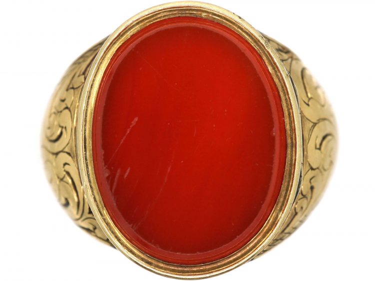 Victorian 18ct Gold Signet Ring set with Carnelian with Secret Hinged Locket