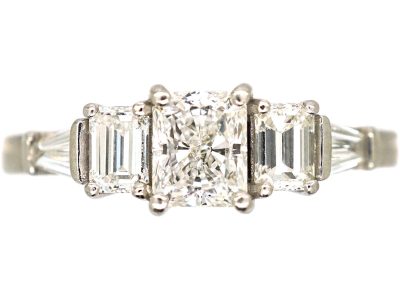 18ct White Gold Ring set with Three Baguette Diamonds