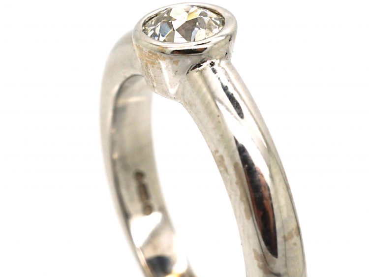 18ct White Gold Diamond Rub Over Set Solitaire Ring