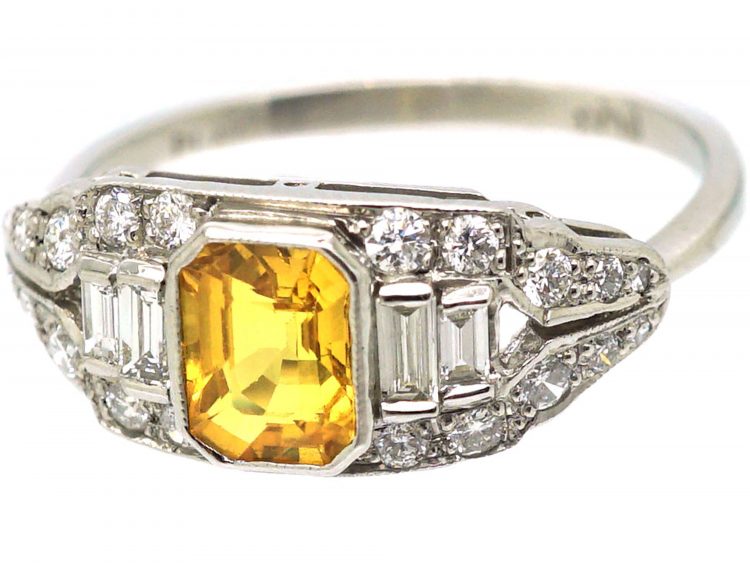 Art Deco Platinum, Yellow Sapphire & Diamond Ring