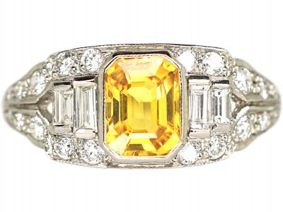 Art Deco Platinum, Yellow Sapphire & Diamond Ring