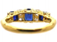 Edwardian 18ct Gold, Three Stone Sapphire & Diamond Ring