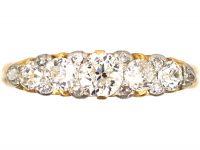 Edwardian 18ct Gold Five Stone Diamond Carved Half Hoop Ring with Diamond Points