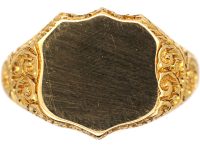 Victorian 18ct Gold Shield Shaped Signet Ring with Engraved Shoulders