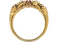 Victorian 18ct Gold, Ruby & Diamond Carved Half Hoop Ring