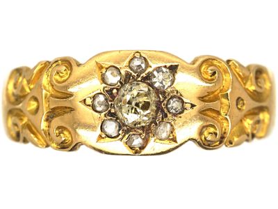 Victorian 18ct Gold Ring With Diamond Set Star Motif