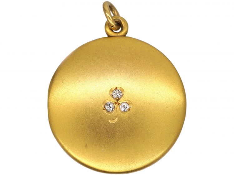 Edwardian 18ct Gold & Diamond Three Leaf Clover Round Locket