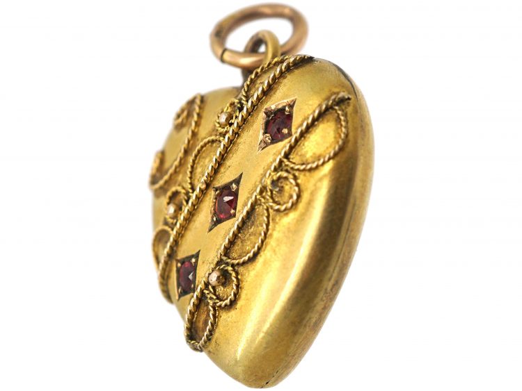 Edwardian 9ct Gold Heart Shaped Pendant set with Three Rubies