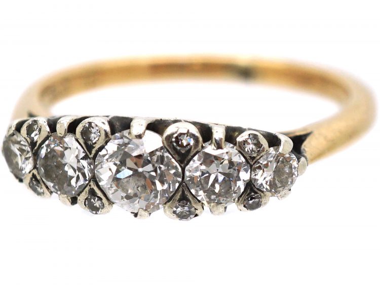 Edwardian 18ct Gold, Five Stone Diamond Ring with small Diamond Detail