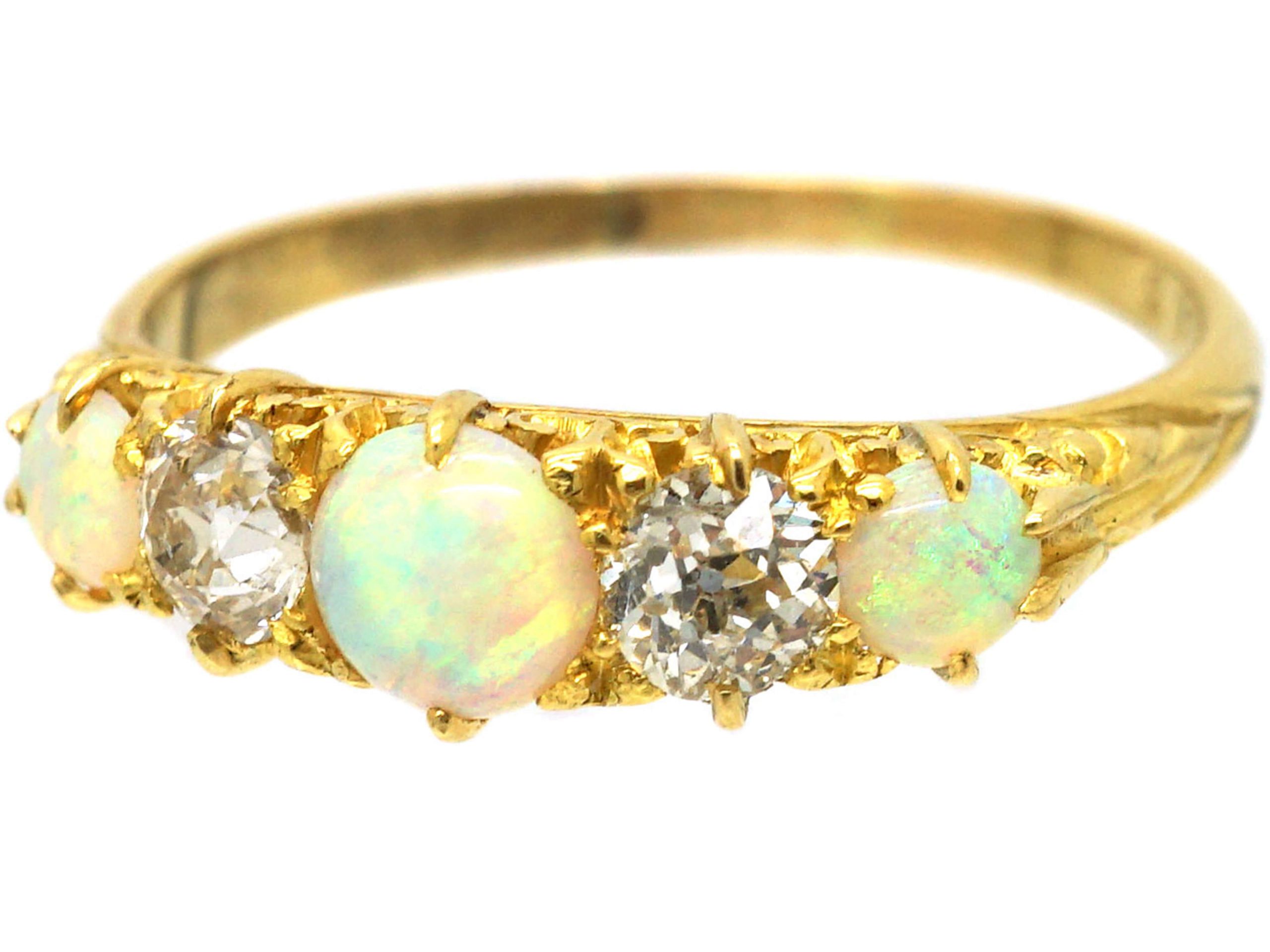 Edwardian 18ct Gold, Opal & Diamond Five Stone Ring (572R) | The ...