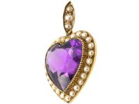 Edwardian 15ct Gold Heart set with a Heart Shaped Amethyst & Natural Split Pearls