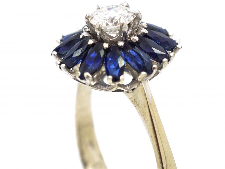 Mid Century 18ct White Gold Sapphire & Diamond Ballerina Ring