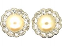 Edwardian 18ct White & Yellow Gold Cluster Earrings set with Diamonds & Pearls