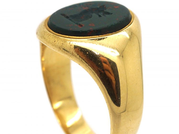 Victorian 18ct Gold & Bloodstone Signet Ring with Griffin Intaglio