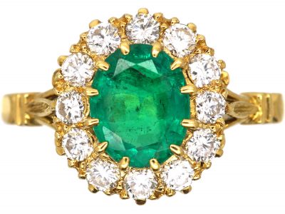 18ct Gold, Emerald & Diamond Cluster Ring