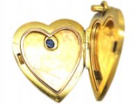 Art Deco 14ct Gold Heart Locket set with A Cabochon Sapphire & Rose Diamonds