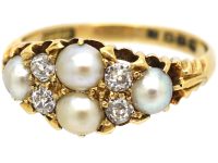 Victorian 18ct Gold, Natural Split Pearl & Diamond Ring