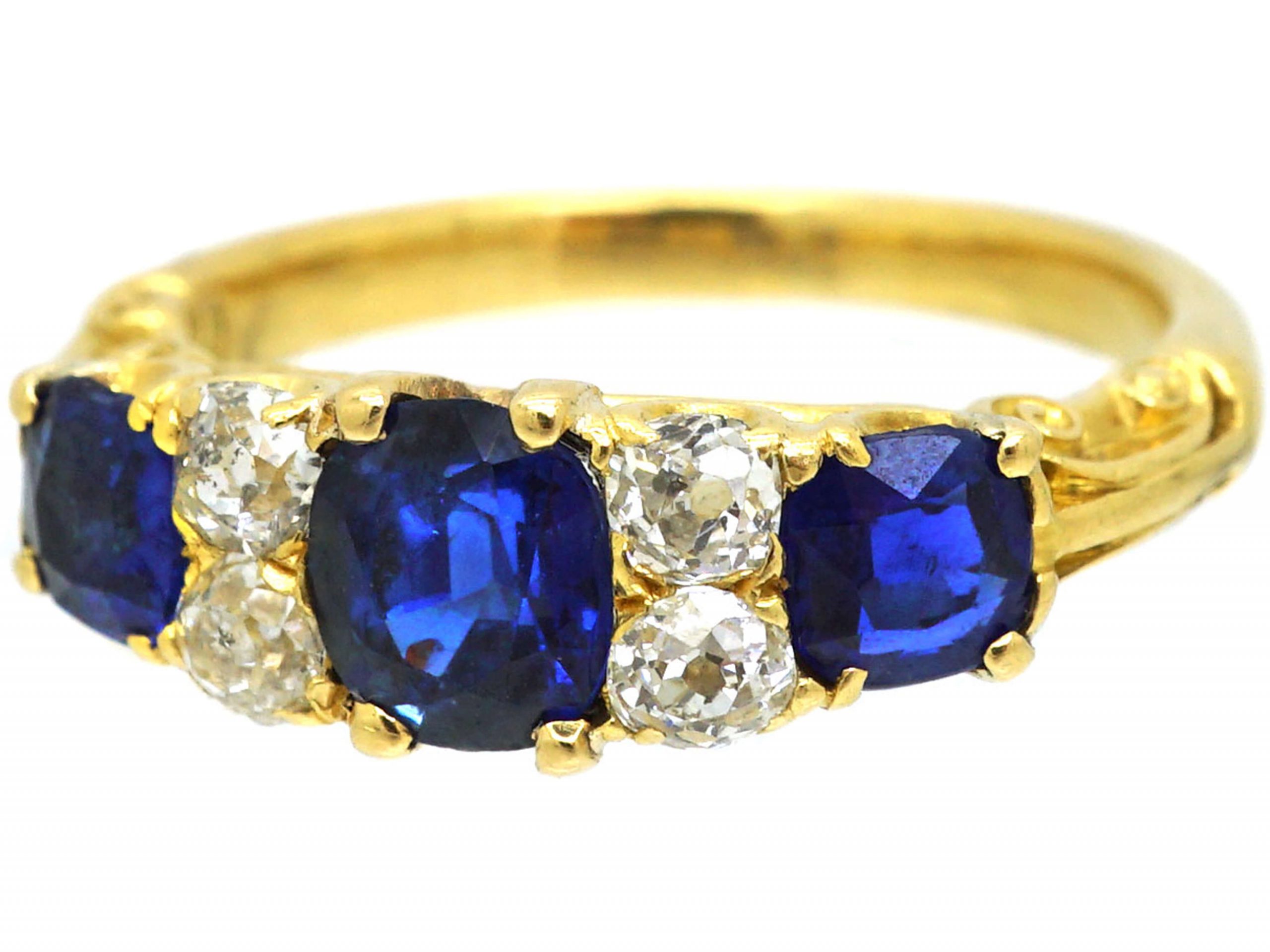 Edwardian 18ct Gold, Three Stone Sapphire & Diamond Ring (46S) | The ...