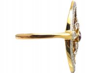 Art Nouveau 18ct Gold & Platinum, Rose Diamond & Ruby Marquise Ring
