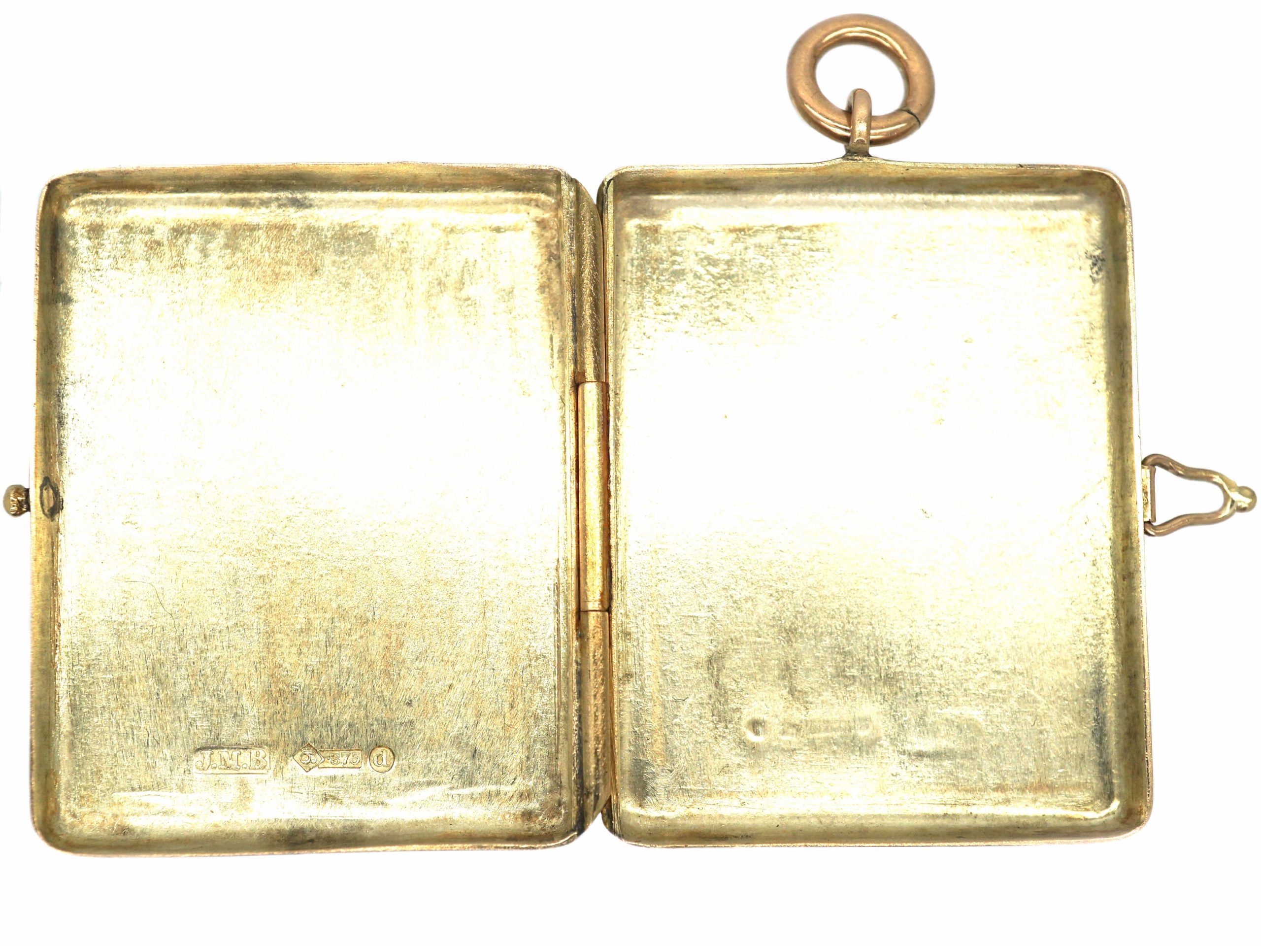 Victorian 9ct Gold Large Rectangular Locket with Engraved Unicorn - The