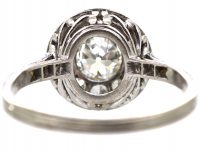 Art Deco Platinum, Diamond Cluster Ring with Diamond Shoulders