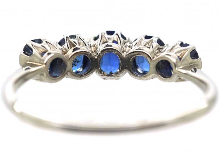 Art Deco 18ct White Gold, Five Stone Sapphire Ring