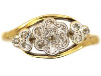 Edwardian 18ct Gold & Platinum, Cluster Diamond Ring with Diamond Set Trefoil Detail