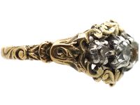 Georgian 15ct Gold & Silver, Cushion Cut Diamond Three Stone Ring