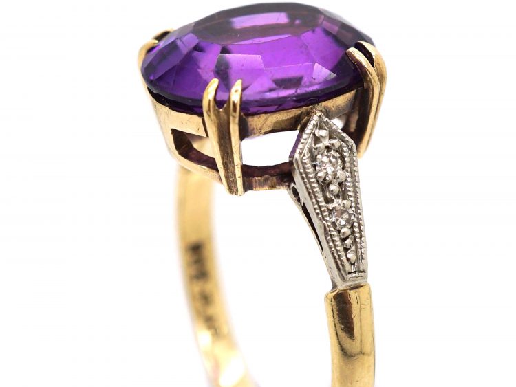 Art Deco 9ct Gold & Platinum, Amethyst & Diamond Ring