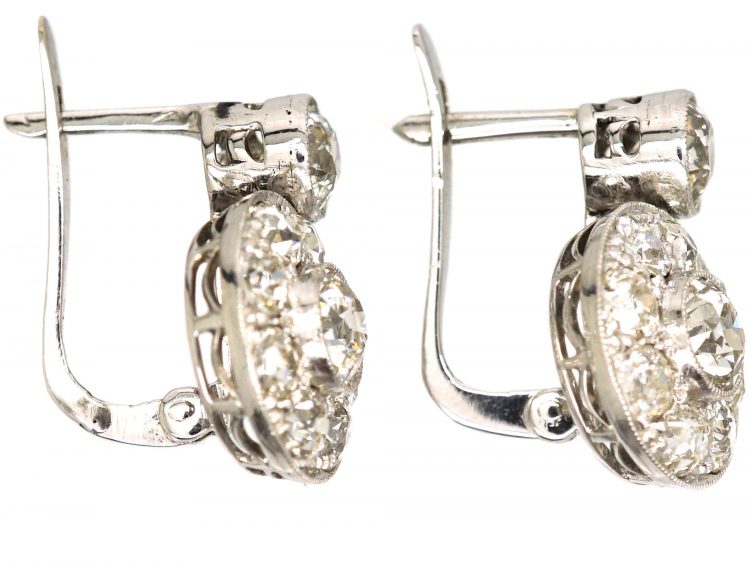 Art Deco Diamond Set Cluster Earrings with Single Diamond Above