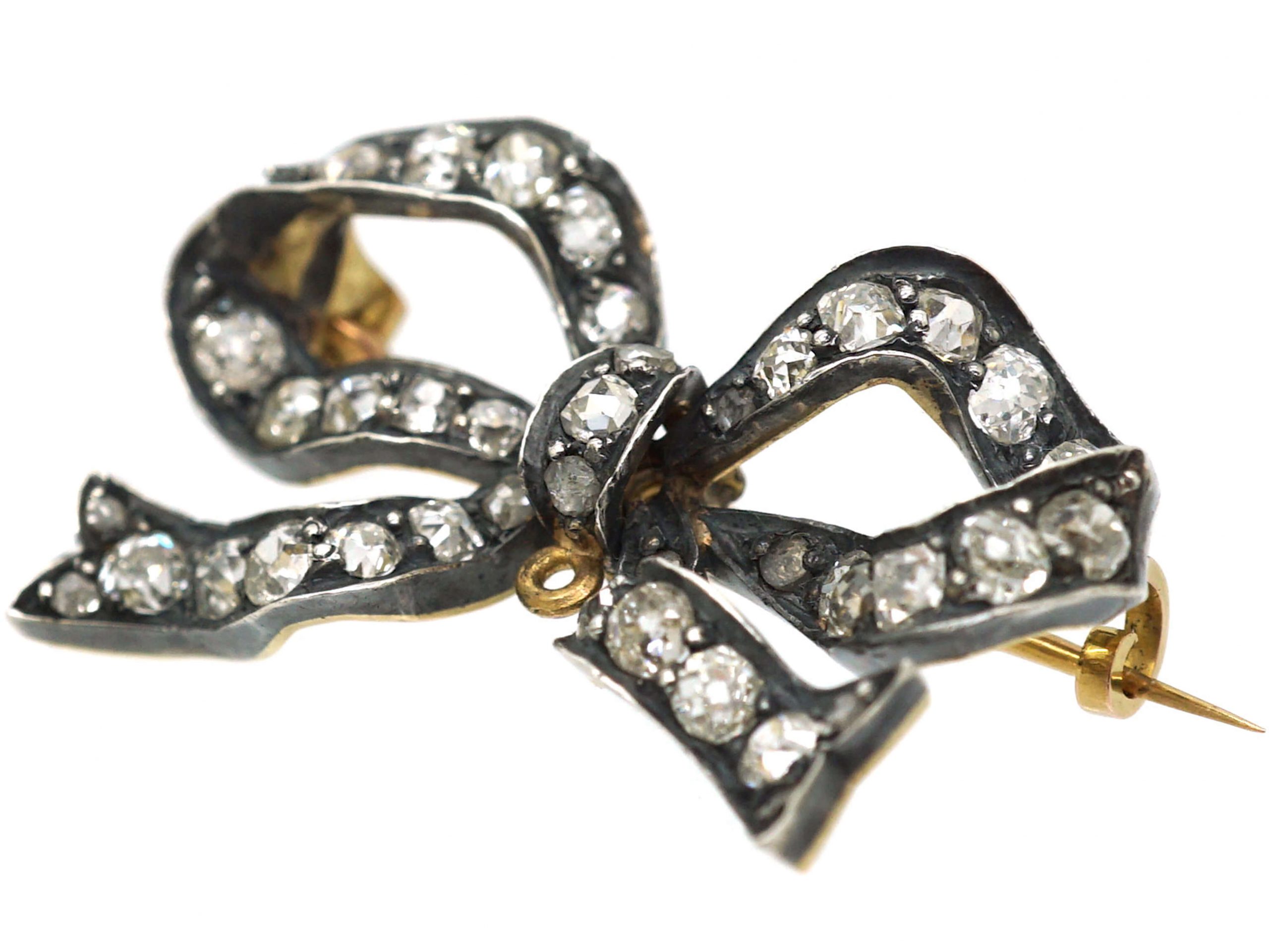 Victorian Ribbon Bow Brooch set with Graded Old Mine Cut & Rose Diamonds  (703R)