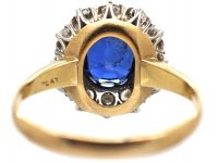 1930s 18ct Gold, Sapphire & Diamond Oval Cluster Ring