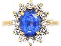18ct Gold, Sapphire & Diamond Cluster Ring with Petal Design