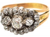 Georgian 15ct Gold Old  Mine Cut Triple Diamond Cluster Ring