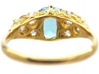 Edwardian 18ct Gold, Aquamarine & Old Mine Cut Diamond Ring