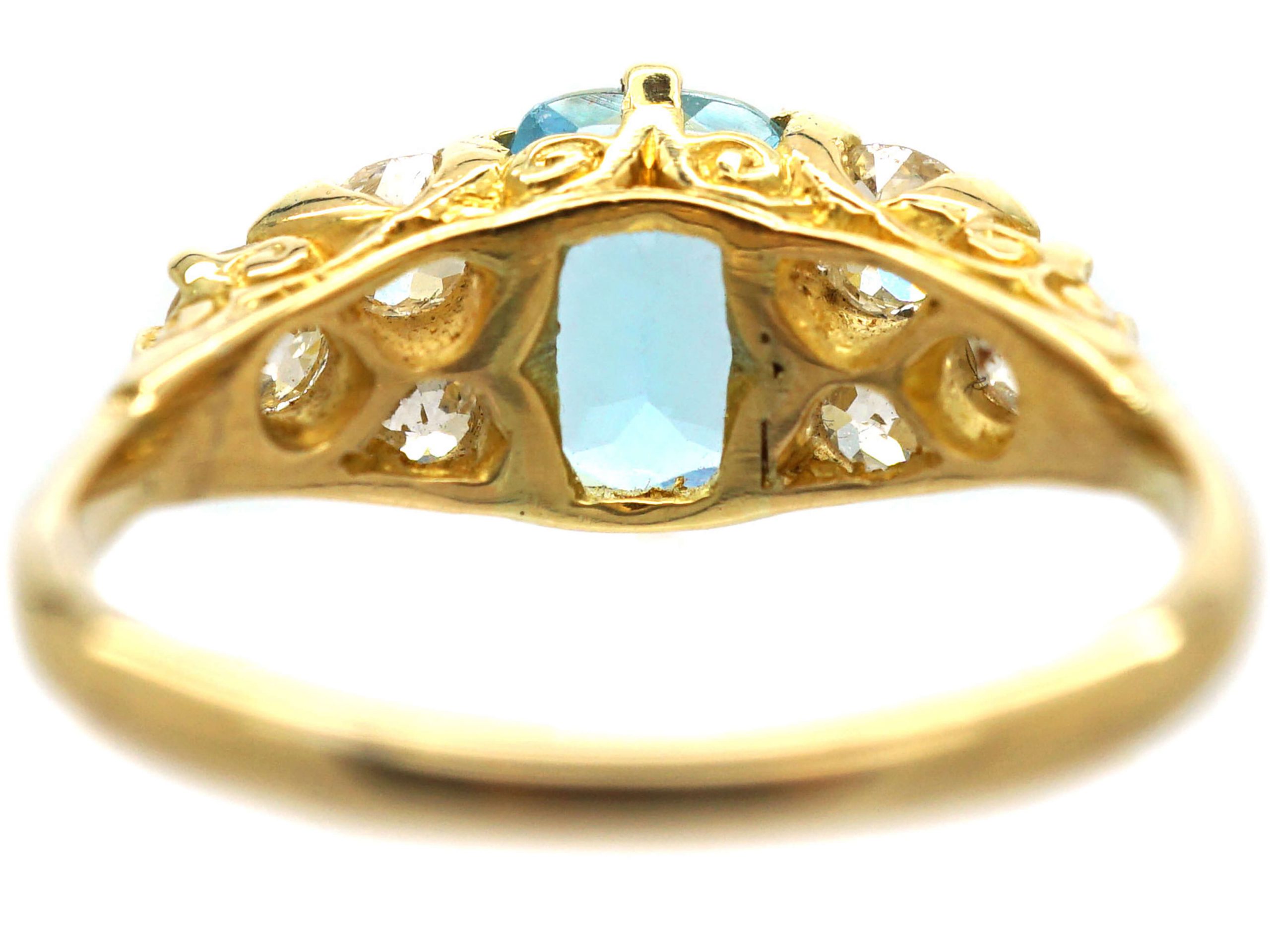 Edwardian 18ct Gold, Aquamarine & Old Mine Cut Diamond Ring (7S) | The ...