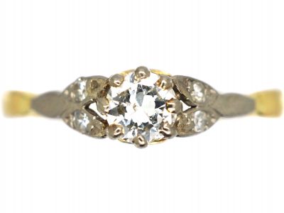 Art Deco Diamond Solitaire Ring with Diamond Set Leaf Shoulders