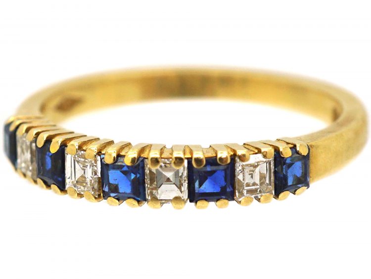 18ct Gold, Nine Stone Sapphire & Diamond Ring