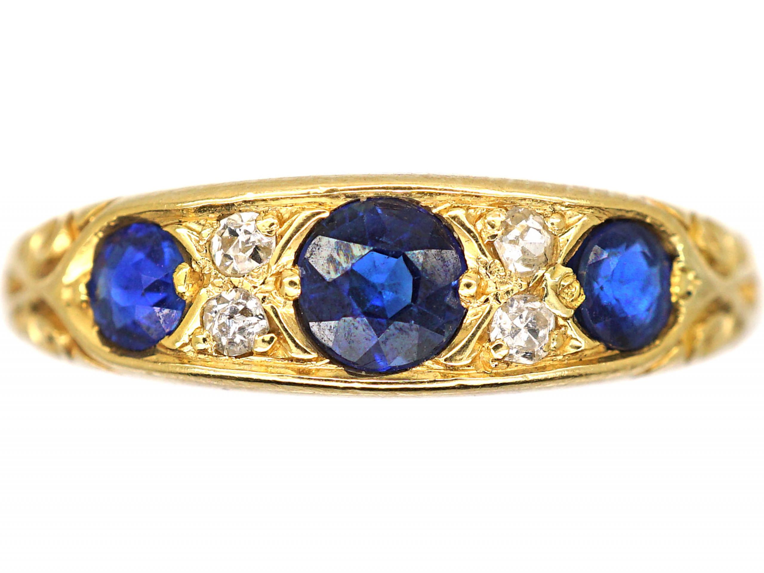 Edwardian 18ct Gold, Three Stone Sapphire & Diamond Ring (927R) | The ...