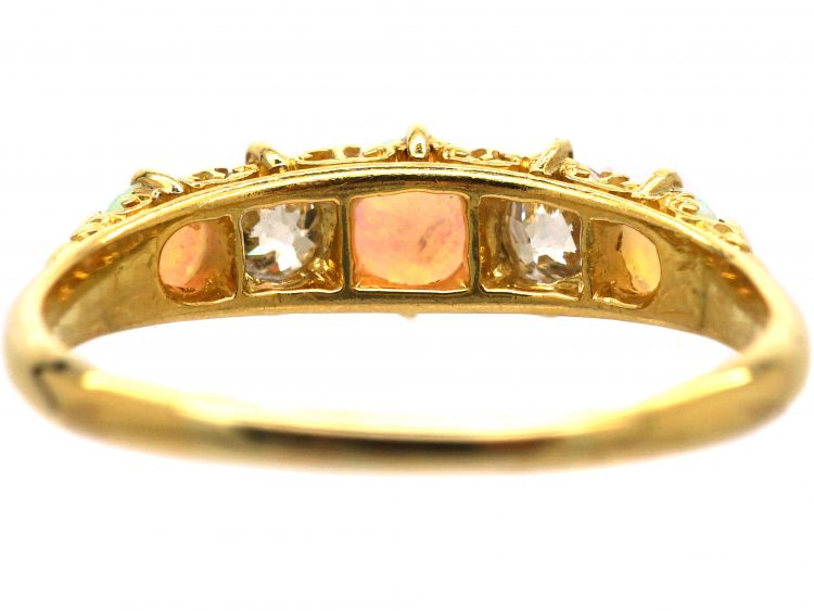 Edwardian 18ct Gold, Opal & Diamond Five Stone Ring