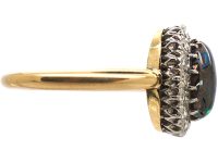 Edwardian 18ct Gold, Wood Opal & Diamond Cluster Ring