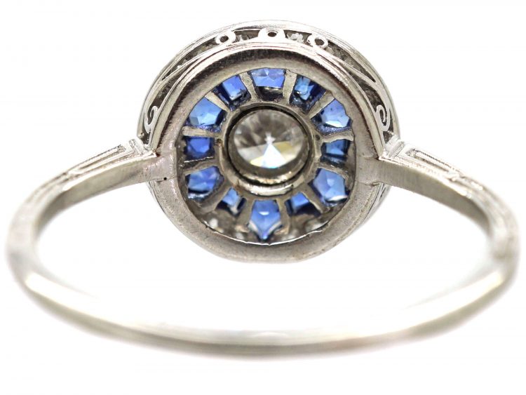 Art Deco Platinum, Diamond & Sapphire Target Ring