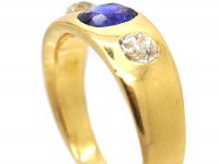Edwardian 18ct Gold, Sapphire & Diamond Rub Over Set Ring