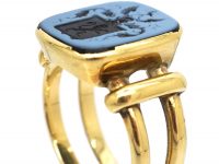 Victorian 18ct Gold Signet Ring with Banded Onyx Intaglio of a Crest