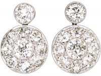 Art Deco Diamond Set Cluster Earrings with Single Diamond Above