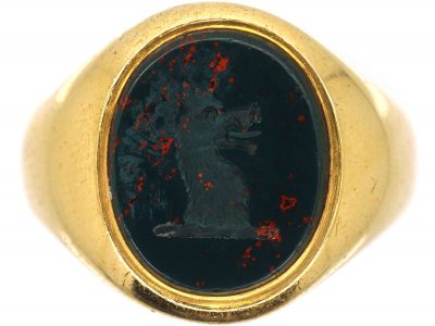 Victorian 18ct Gold & Bloodstone Signet Ring with Griffin Intaglio